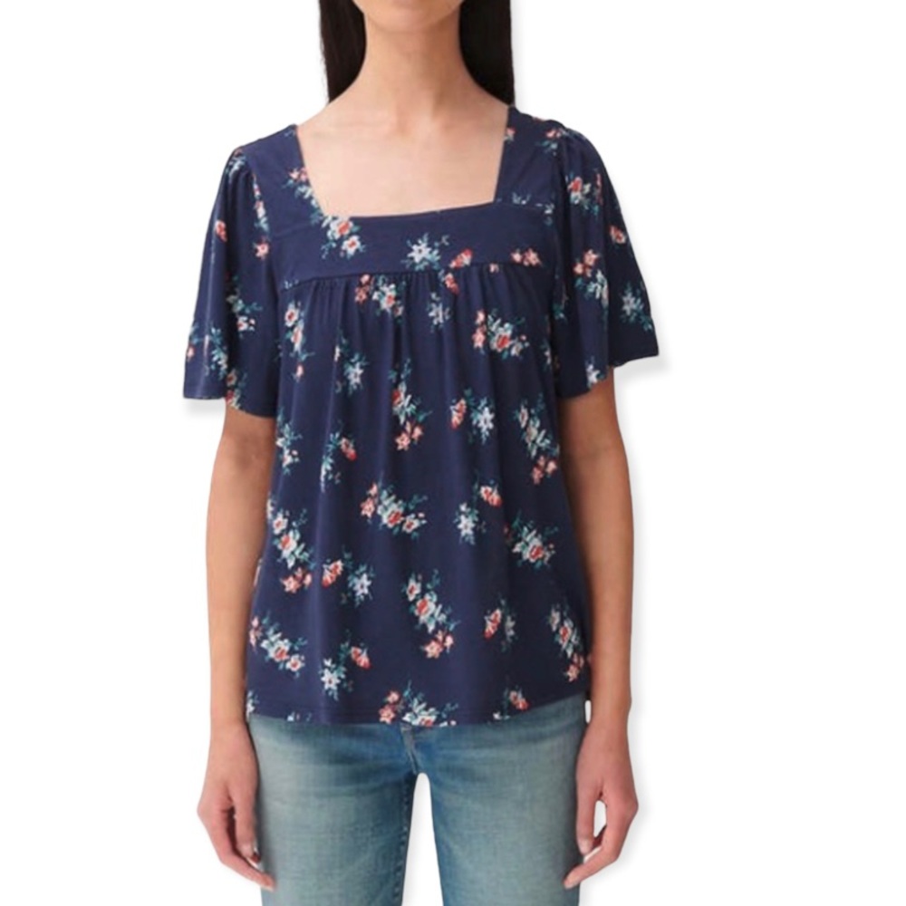 Lucky Brand Floral Boho Square Neckline Top